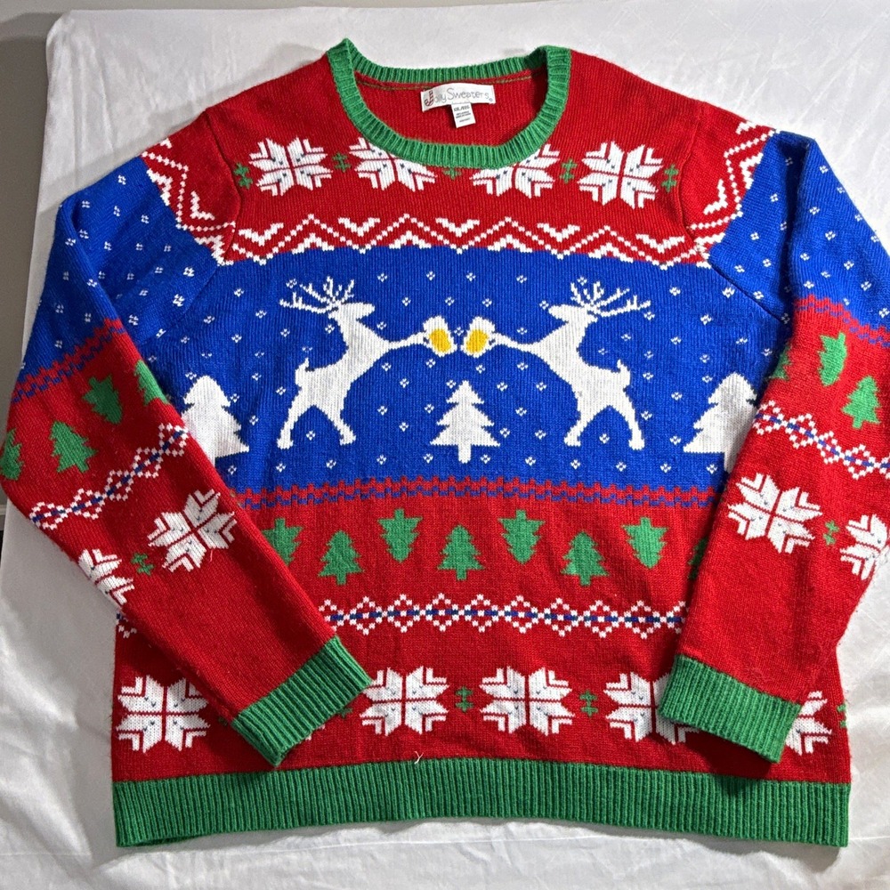 Jolly Sweaters Men’s Acrylic Knit Crew Neck Fair Isle Xmas Sweater 2XL Reindeer